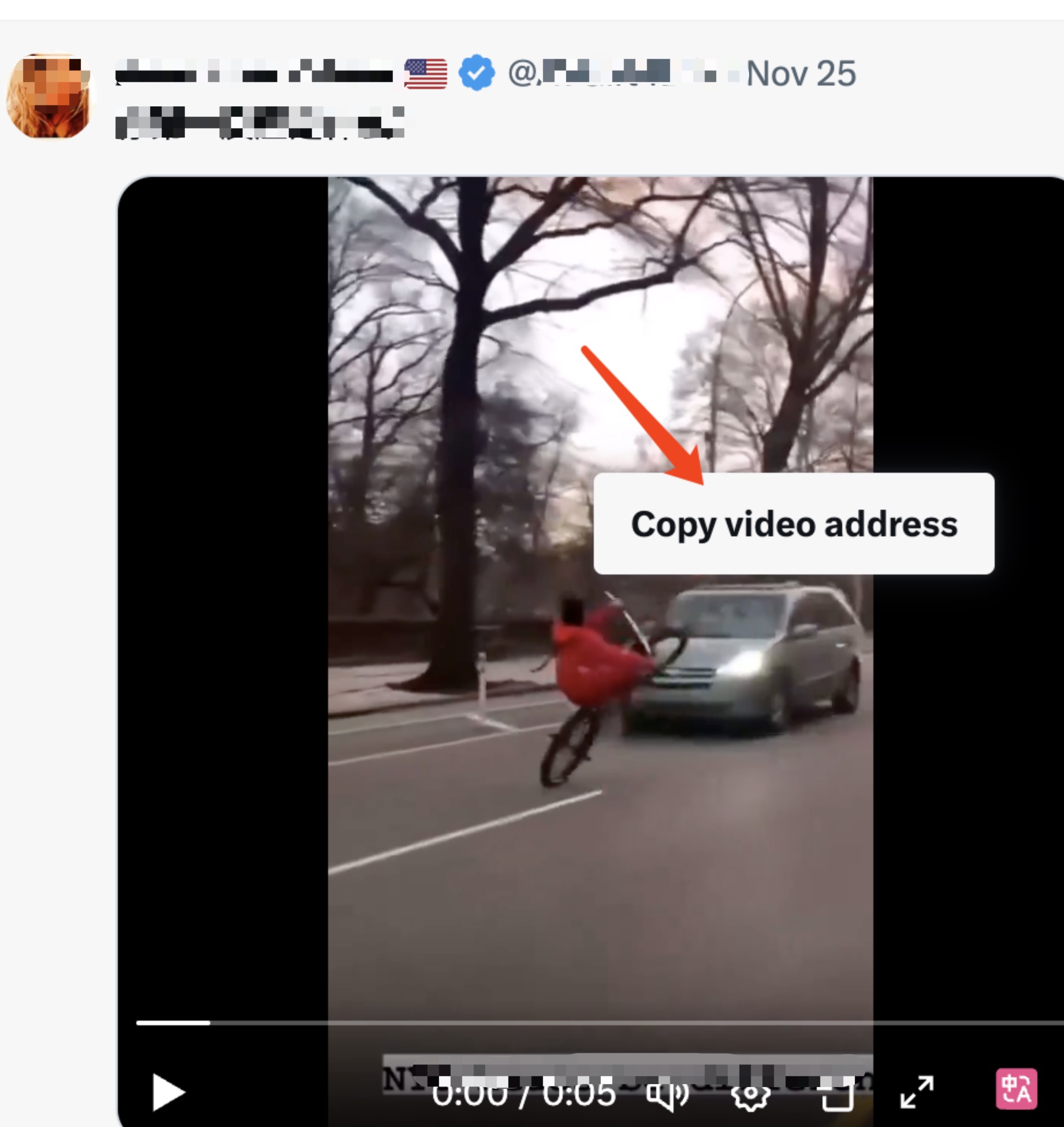 Right-click menu showing Copy video address option